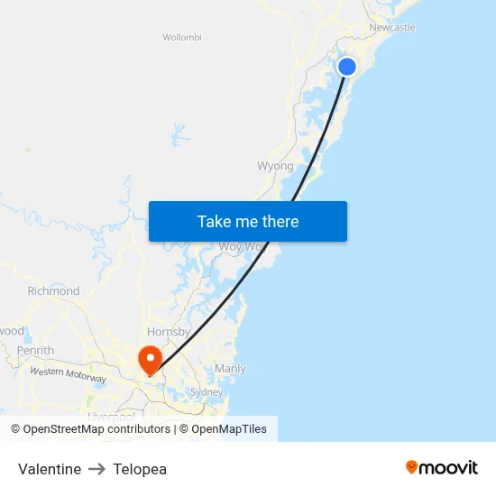 Valentine to Telopea map