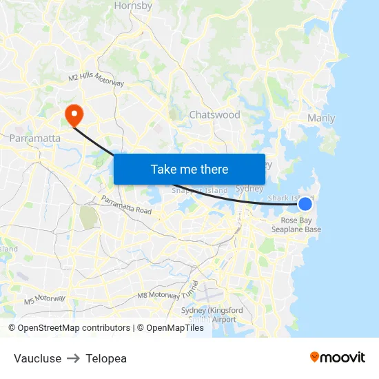Vaucluse to Telopea map