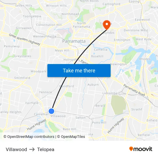 Villawood to Telopea map