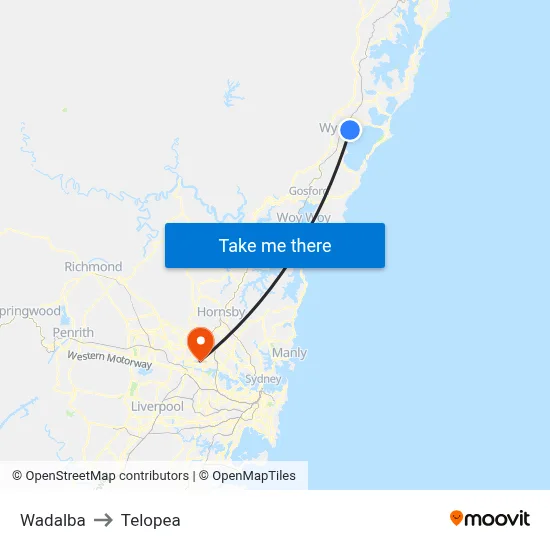 Wadalba to Telopea map