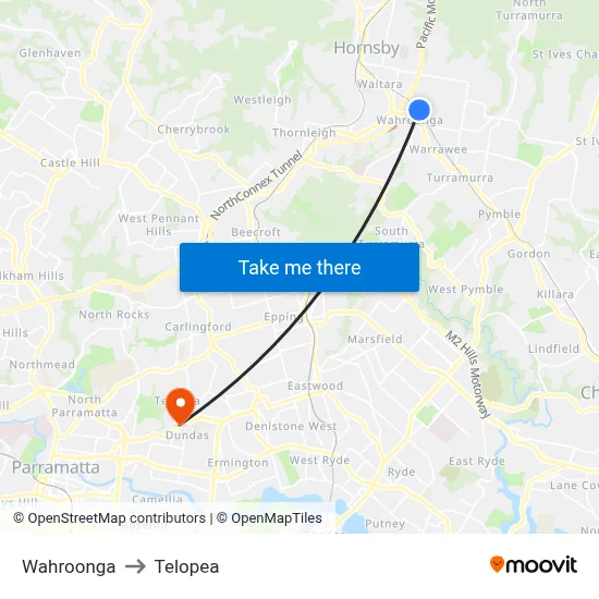 Wahroonga to Telopea map