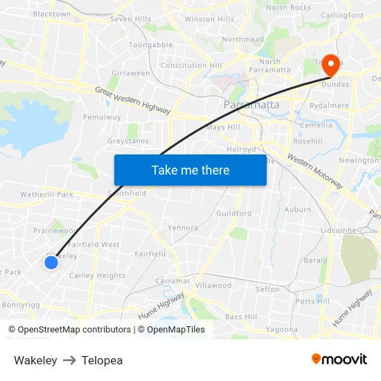 Wakeley to Telopea map