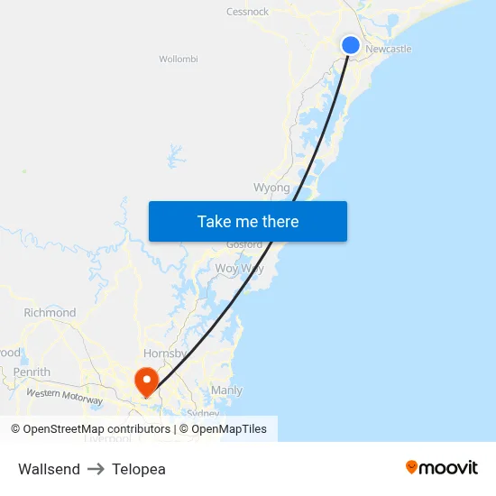 Wallsend to Telopea map
