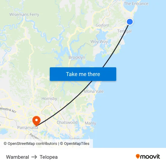 Wamberal to Telopea map