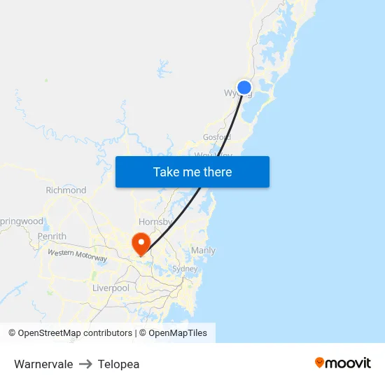 Warnervale to Telopea map
