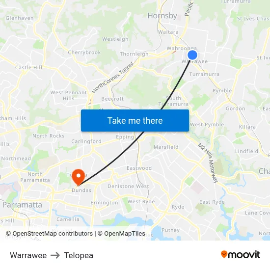 Warrawee to Telopea map