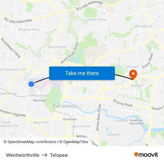 Wentworthville to Telopea map
