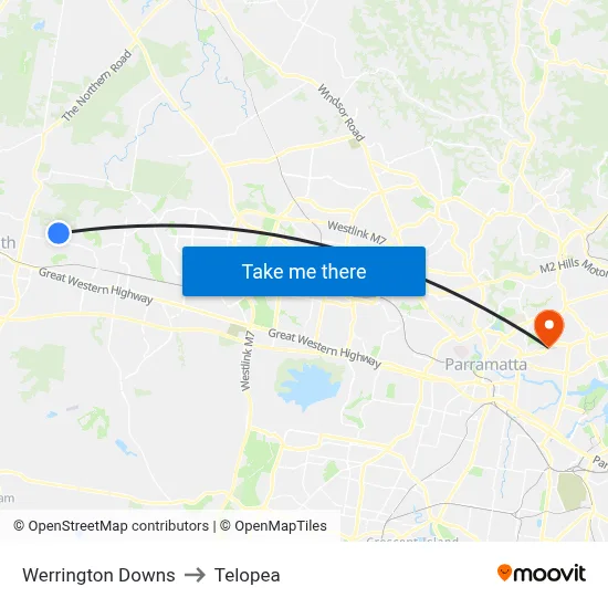 Werrington Downs to Telopea map