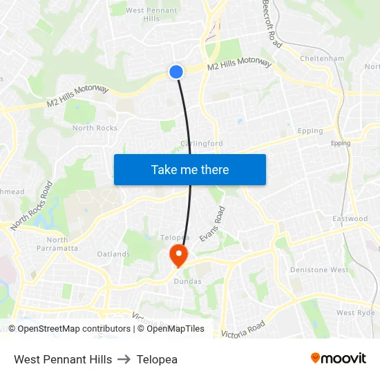 West Pennant Hills to Telopea map