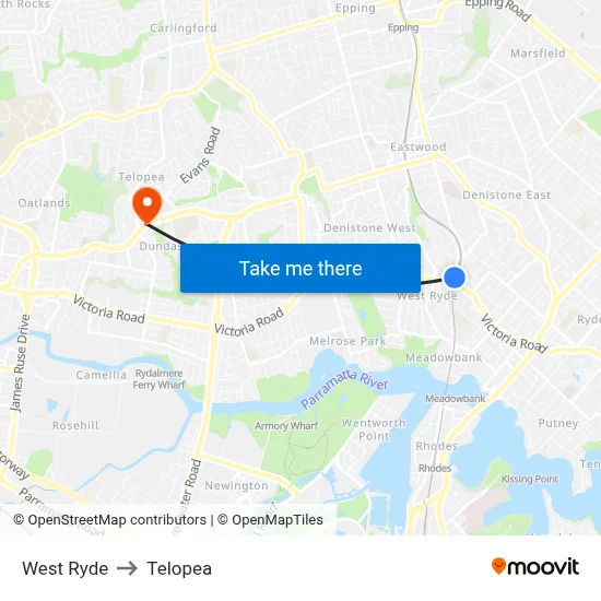West Ryde to Telopea map