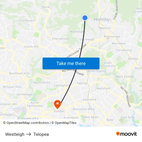 Westleigh to Telopea map