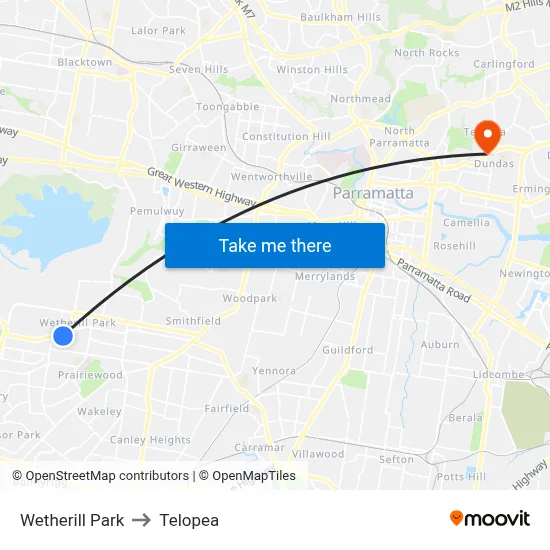 Wetherill Park to Telopea map