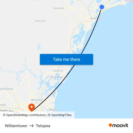 Williamtown to Telopea map