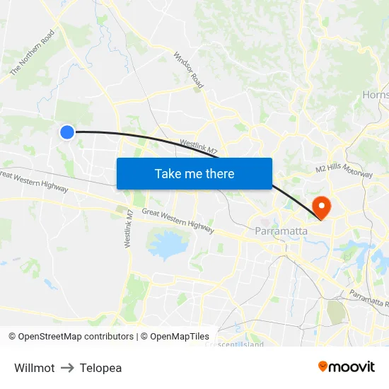 Willmot to Telopea map