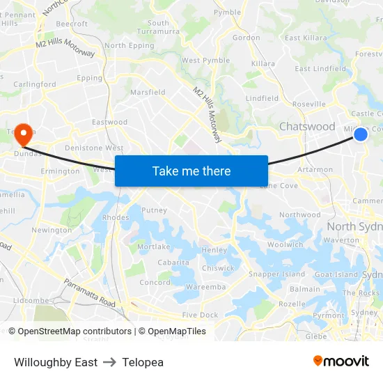 Willoughby East to Telopea map