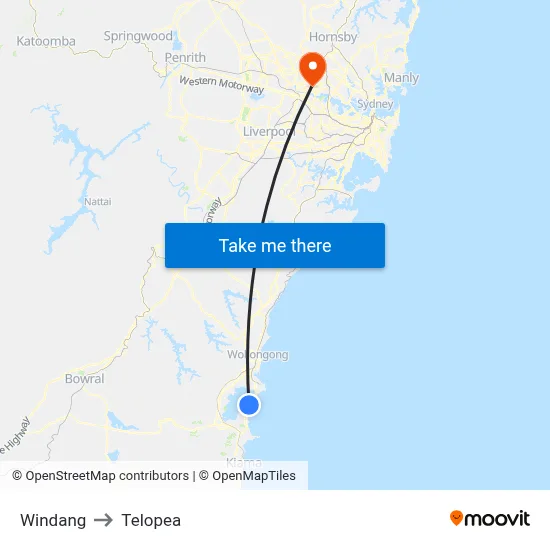 Windang to Telopea map