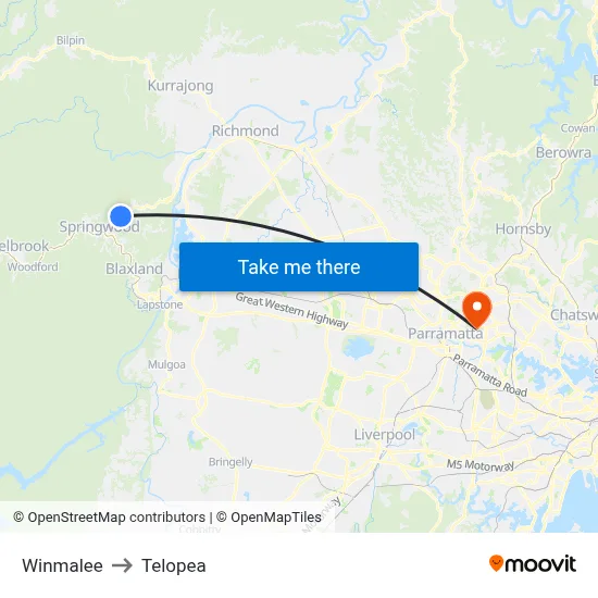 Winmalee to Telopea map