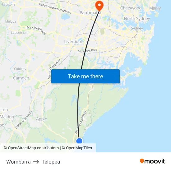 Wombarra to Telopea map