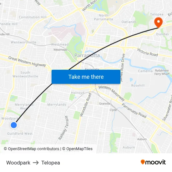 Woodpark to Telopea map