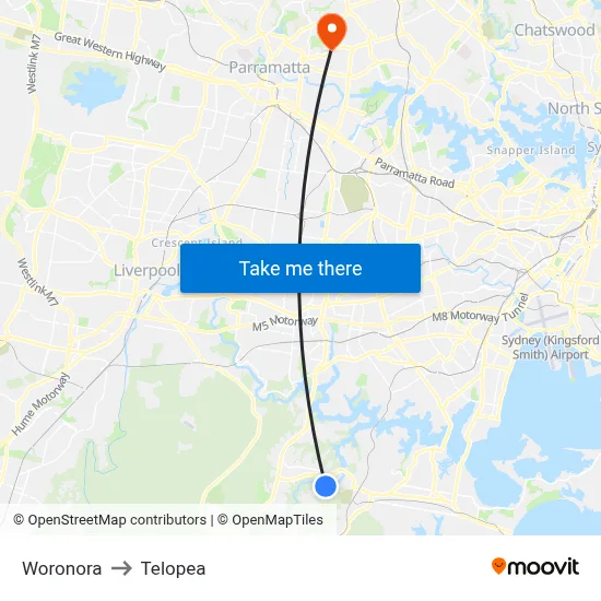 Woronora to Telopea map