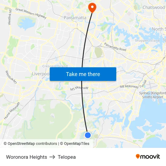 Woronora Heights to Telopea map