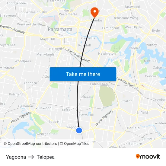 Yagoona to Telopea map