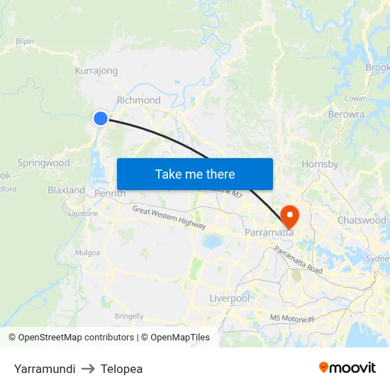 Yarramundi to Telopea map