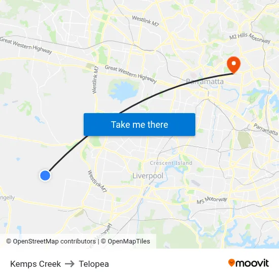 Kemps Creek to Telopea map