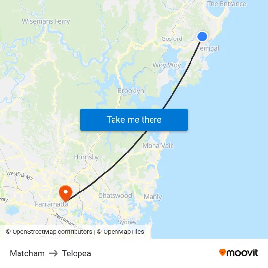 Matcham to Telopea map