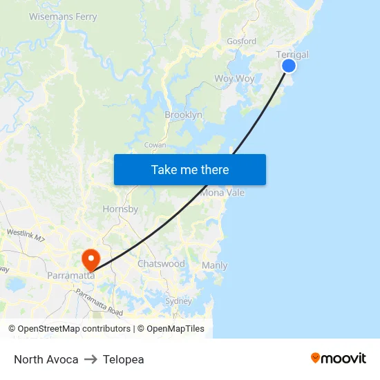 North Avoca to Telopea map