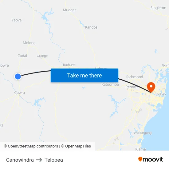Canowindra to Telopea map