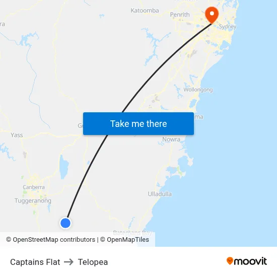 Captains Flat to Telopea map
