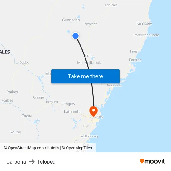 Caroona to Telopea map