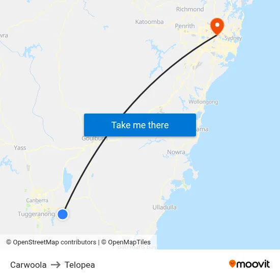 Carwoola to Telopea map