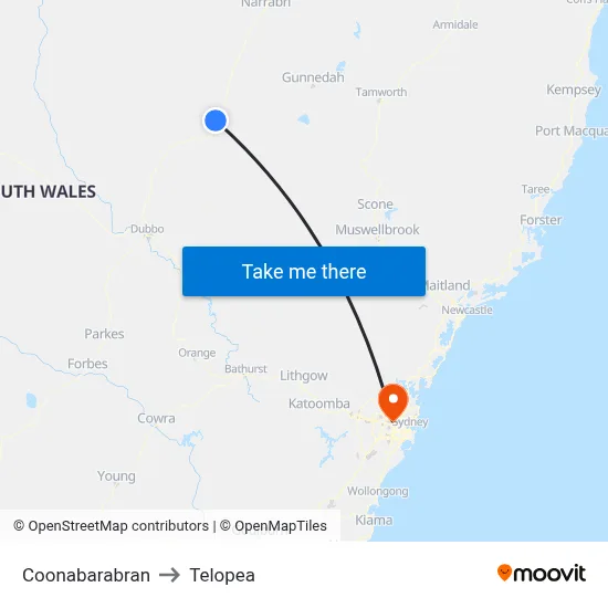 Coonabarabran to Telopea map