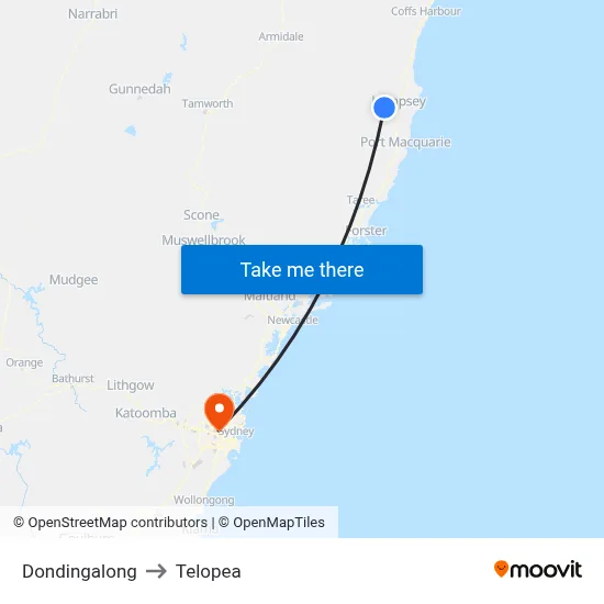 Dondingalong to Telopea map