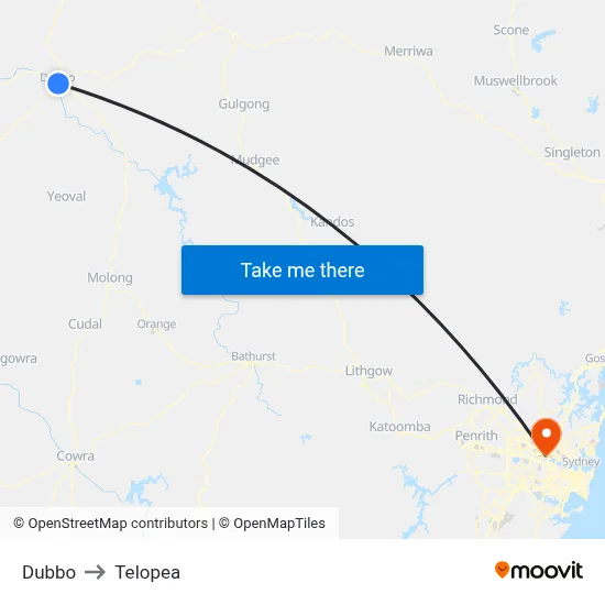 Dubbo to Telopea map
