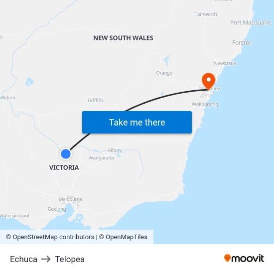 Echuca to Telopea map