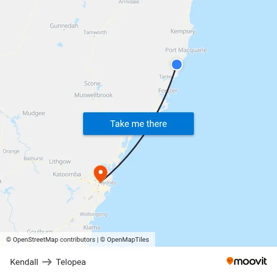 Kendall to Telopea map