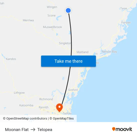 Moonan Flat to Telopea map