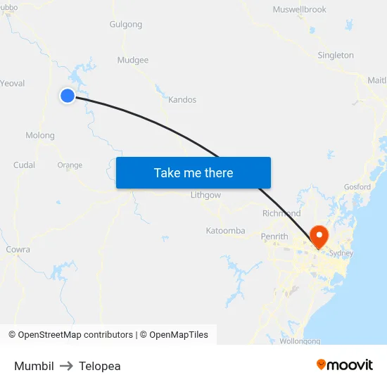 Mumbil to Telopea map