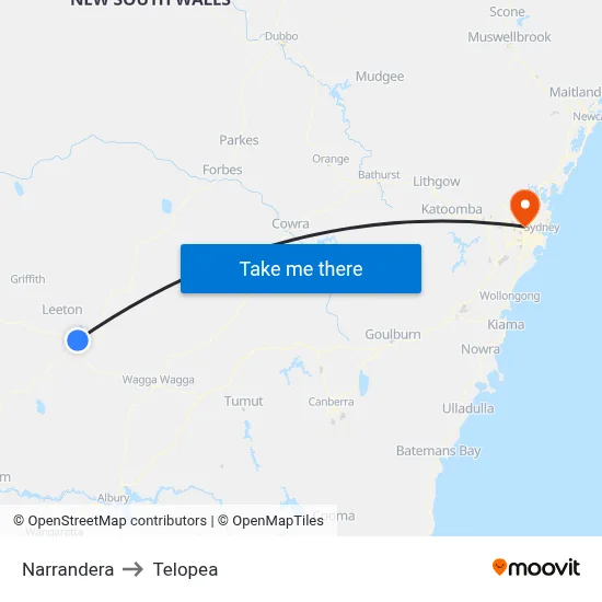 Narrandera to Telopea map