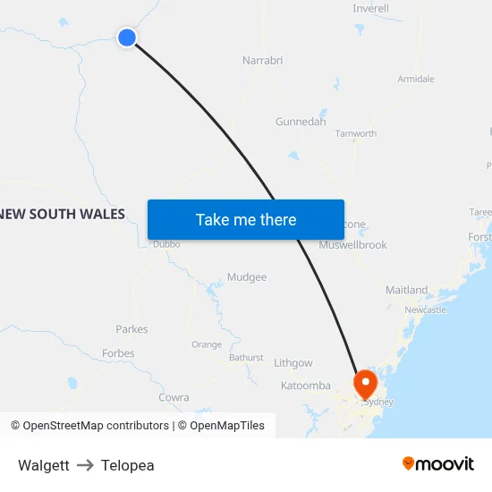 Walgett to Telopea map