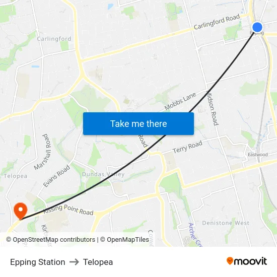 Epping Station to Telopea map