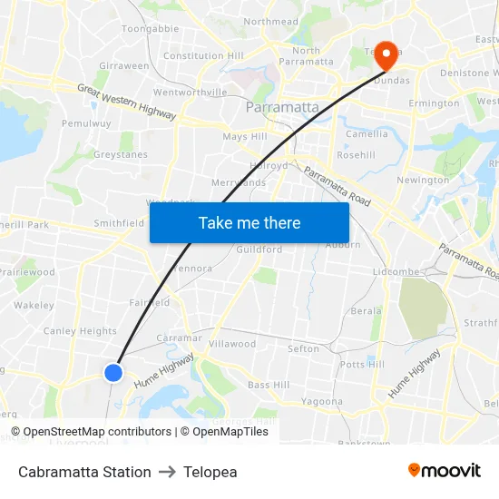 Cabramatta Station to Telopea map
