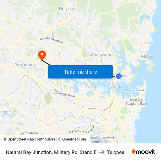 Neutral Bay Junction, Military Rd, Stand E to Telopea map
