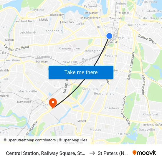 Central Station, Railway Square, Stand M to St Peters (NSW) map