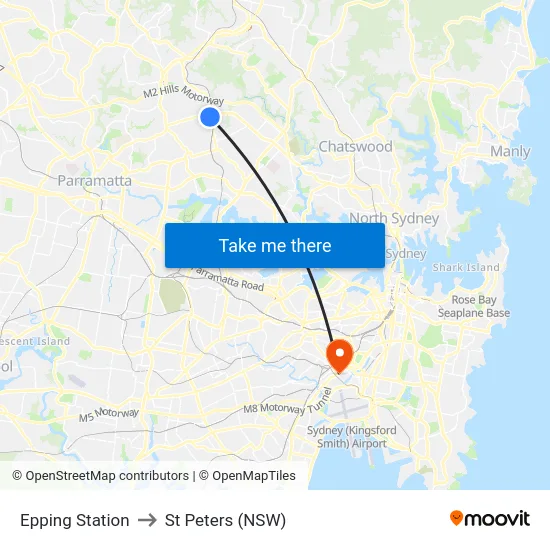 Epping Station to St Peters (NSW) map