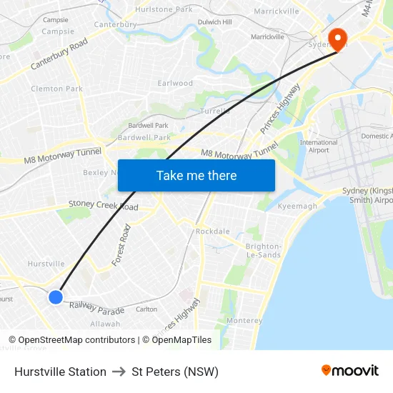 Hurstville Station to St Peters (NSW) map