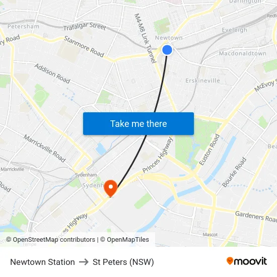Newtown Station to St Peters (NSW) map